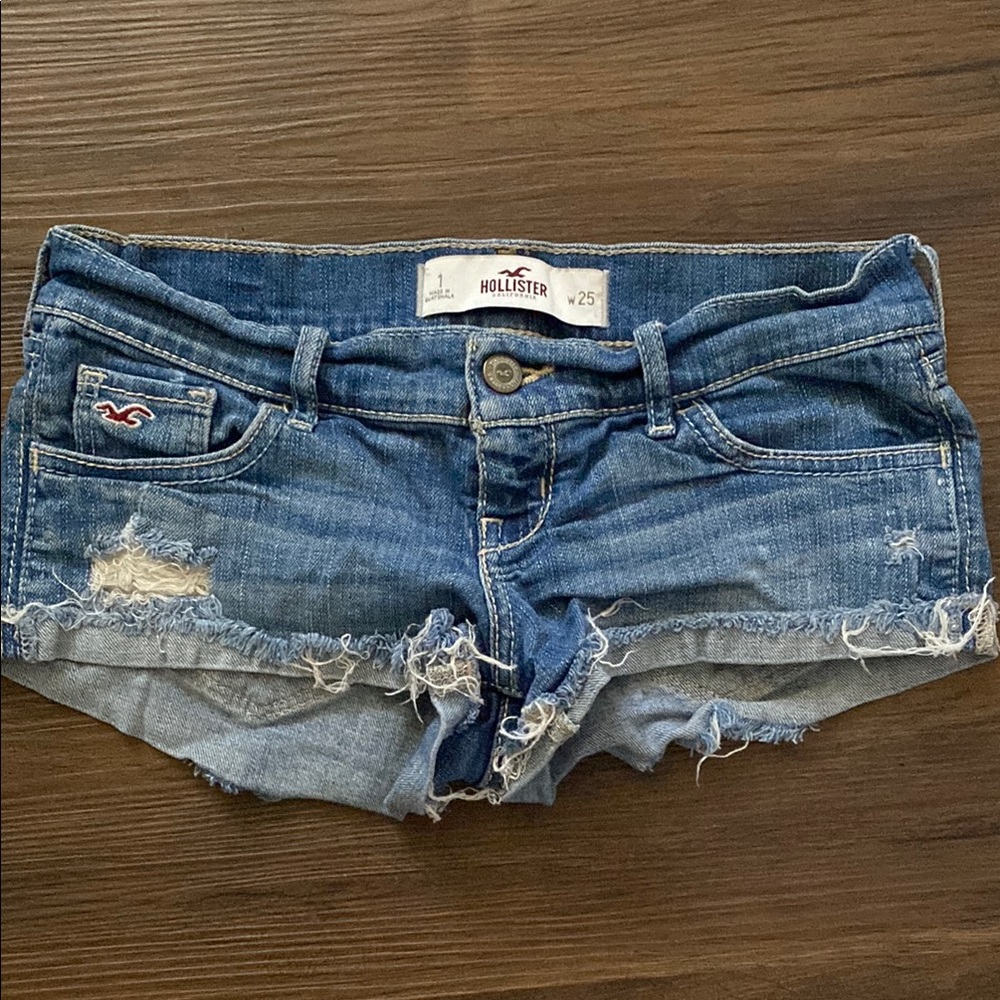 Hollister Blue Distressed Denim Women's Micro Shorts - Size 1/Size 25